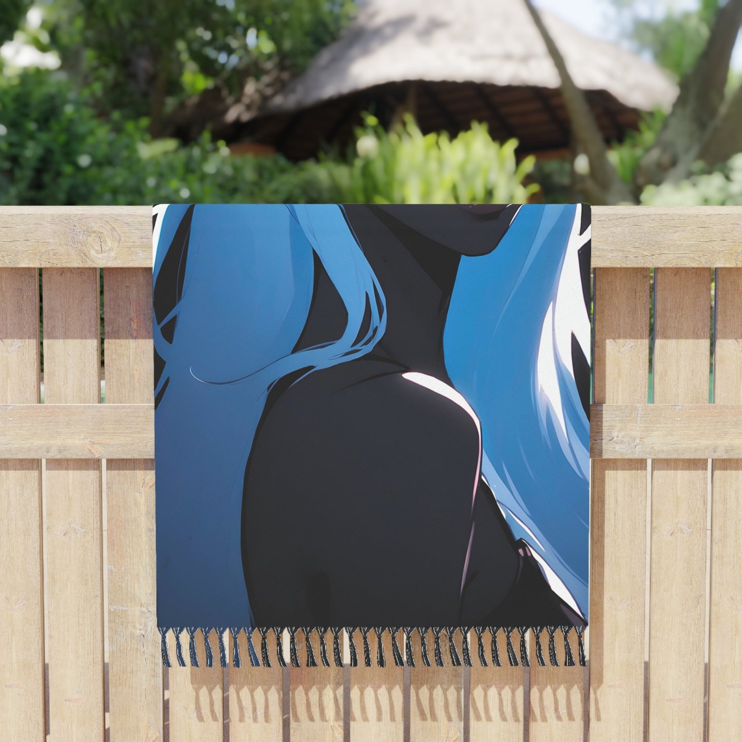 "Midnight Muse: Drow Elf Enchants Amidst the Shadows" - Towel - Boho Beach Towel