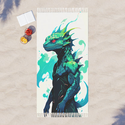 "Splash of Friendship: Cartoon Lizard" - Towel - Boho Beach Towel