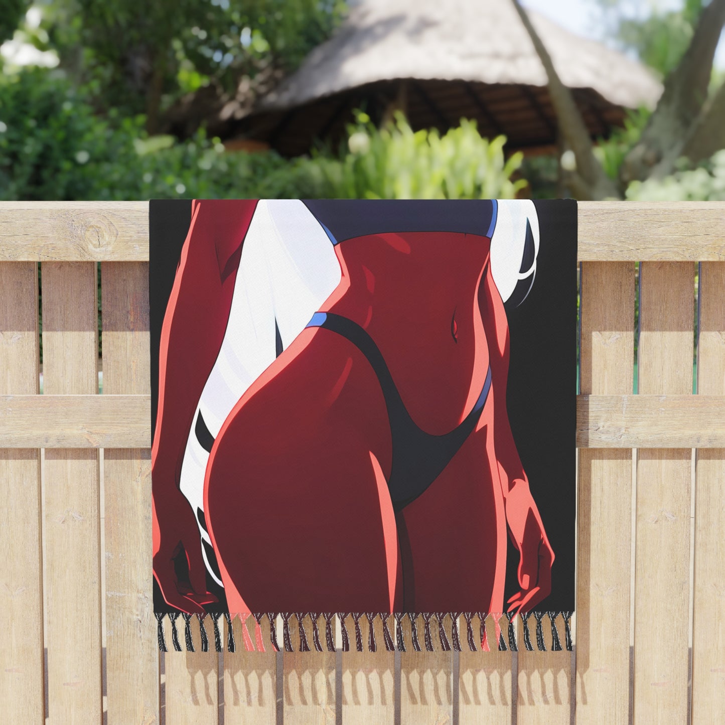 "Scarlet Seduction: The Fiery Temptation of the Devilish Cartoon Courtesan" - Towel - Boho Beach Towel