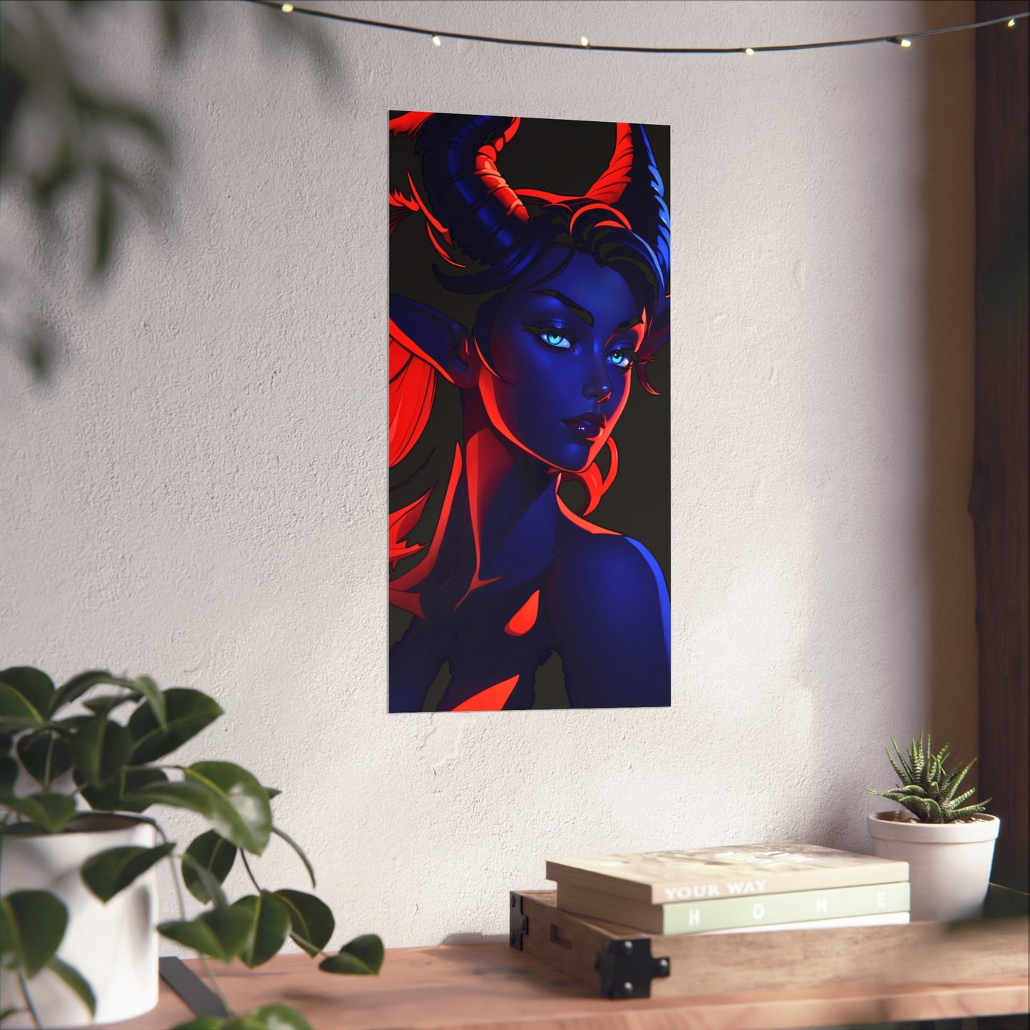 Verlockende Dualität: Tiefling in Blau und Rot