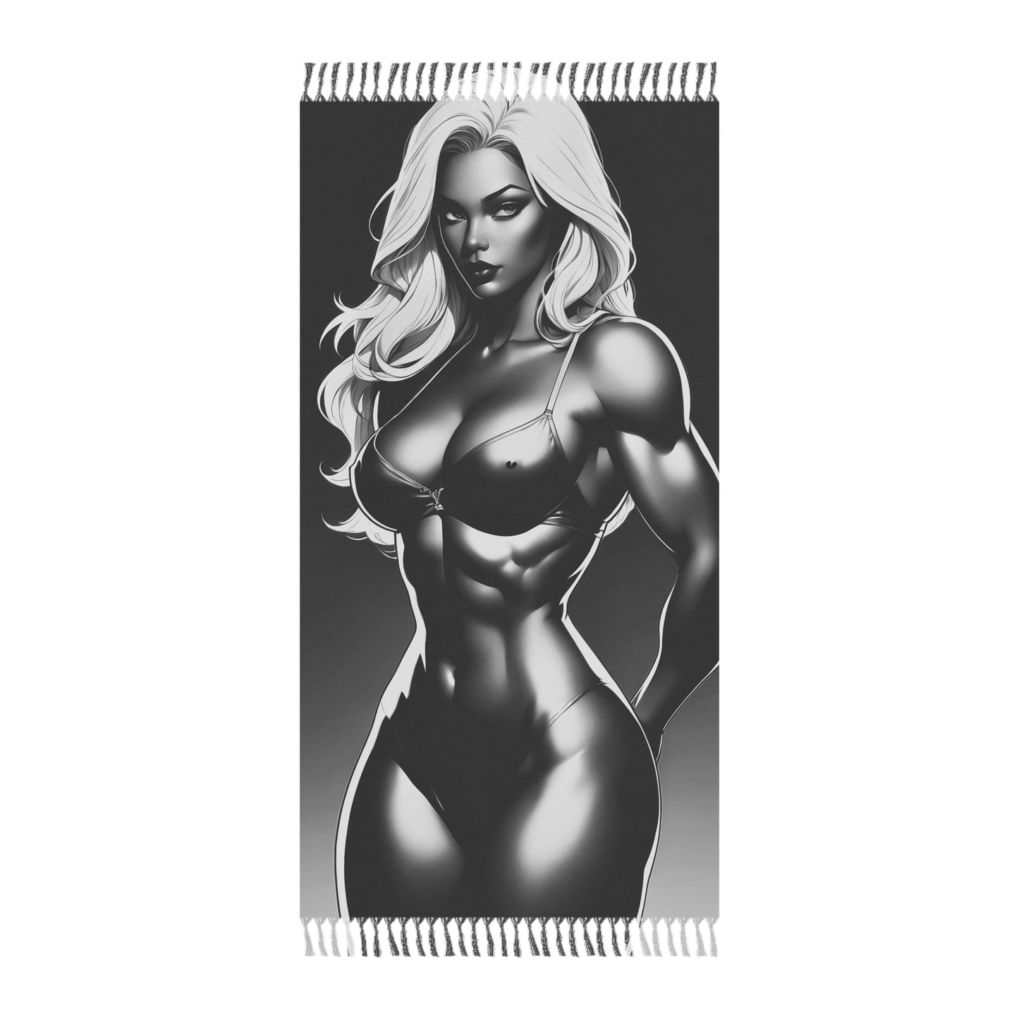 "Monochromatic Power: The Sculpted Strength of a Female Bodybuilder" - Towel - Boho Beach Towel