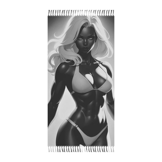 "Ebony Enigma: The Power and Grace of a Dark-Skinned Muscular Beauty" - Towel - Boho Beach Towel