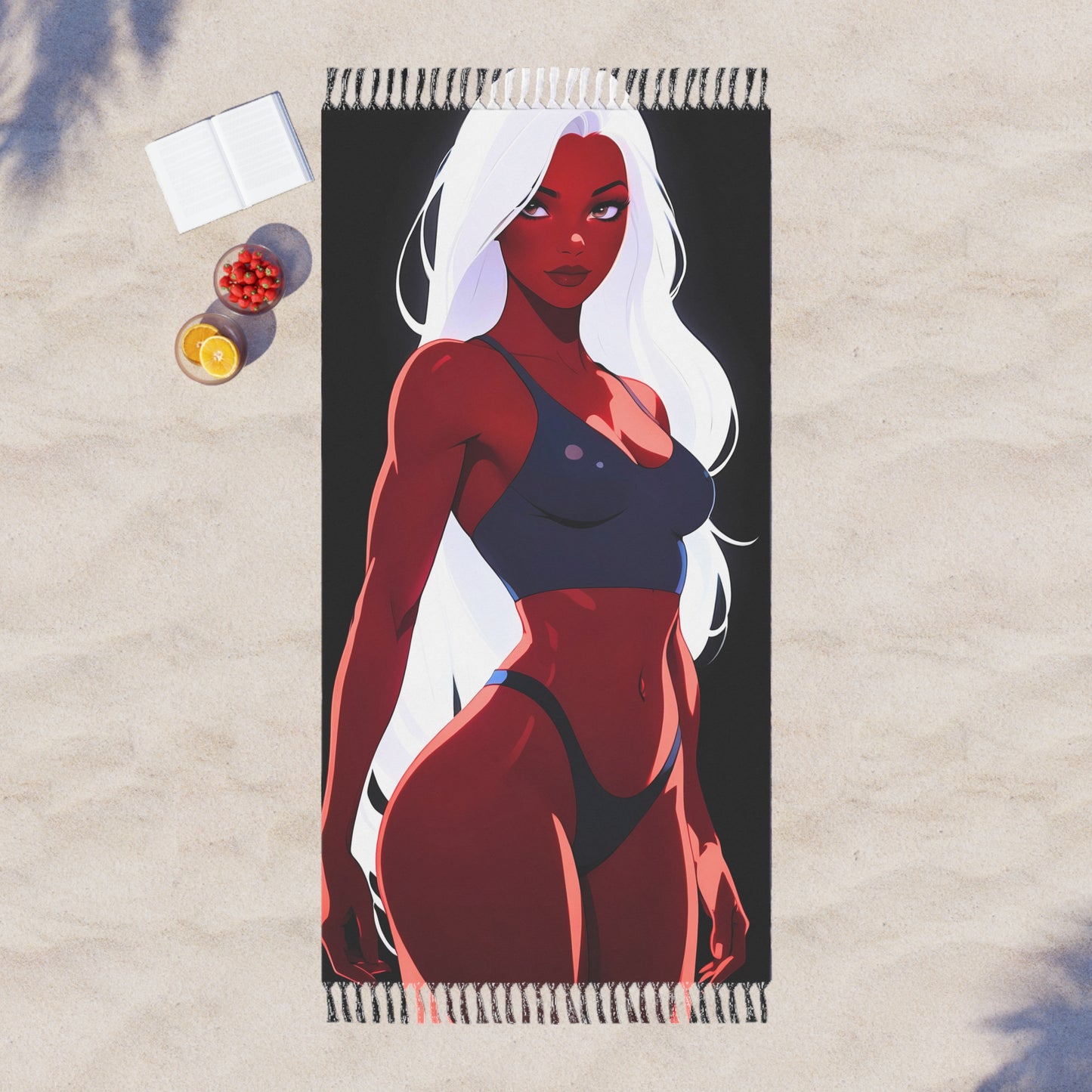 "Scarlet Seduction: The Fiery Temptation of the Devilish Cartoon Courtesan" - Towel - Boho Beach Towel