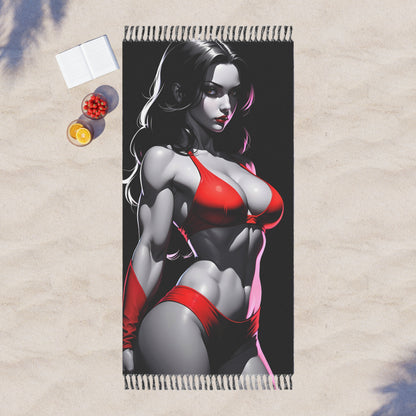 "Enchanting Ruby Red: The Captivating Red Bikini Courtesan" - Towel - Boho Beach Towel