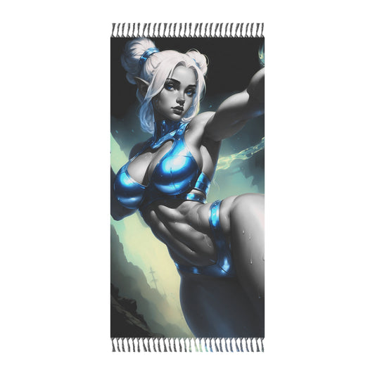 "Cerulean Guardian: A brave elf warrior in blue battle gear" - Towel - Boho Beach Towel