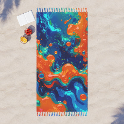 Flowing Dreamscape: Orange and Azure Symphony - Towel - Boho Beach Towel