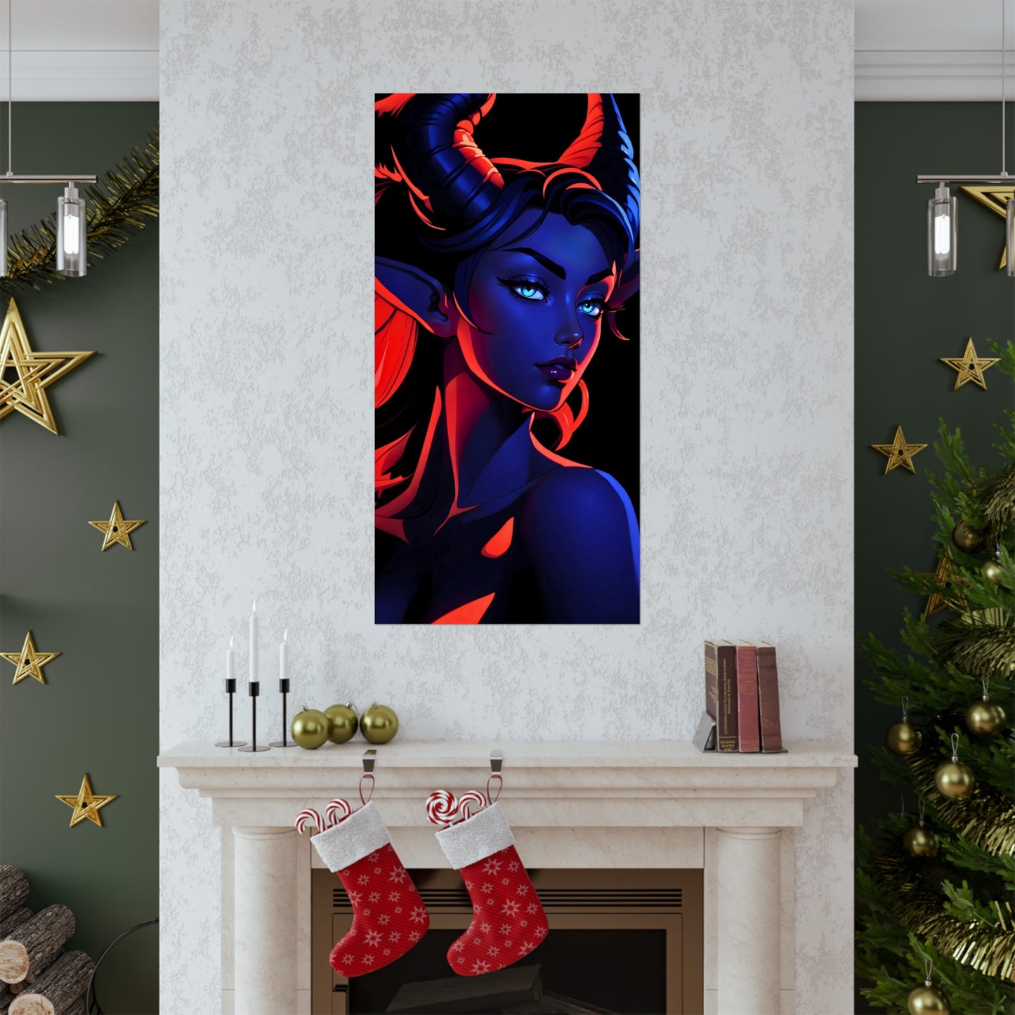 Verlockende Dualität: Tiefling in Blau und Rot