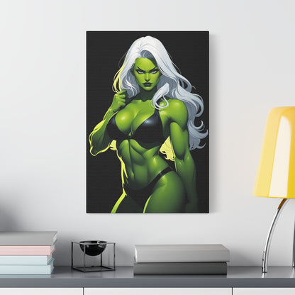 Exotic Intimacy: Muscular Green Alien Girl in Lingerie