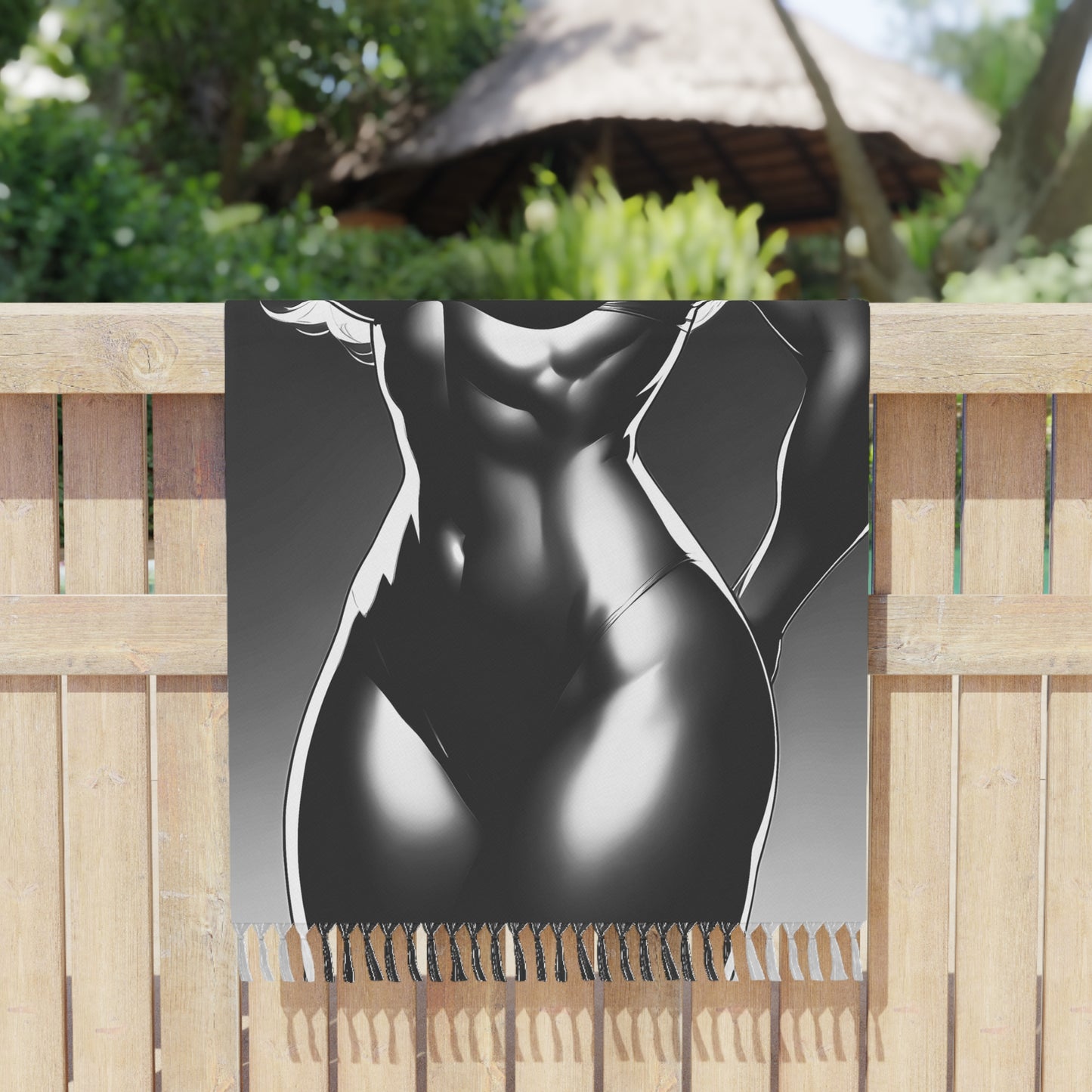 "Monochromatic Power: The Sculpted Strength of a Female Bodybuilder" - Towel - Boho Beach Towel