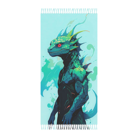 "Smiling Scales: Reptilian Happiness in Turquoise" - Towel - Boho Beach Towel