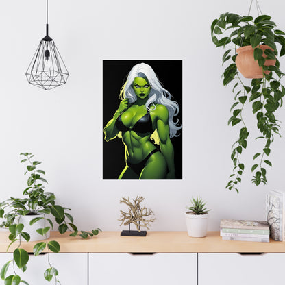 Exotic Intimacy: Muscular Green Alien Girl in Lingerie