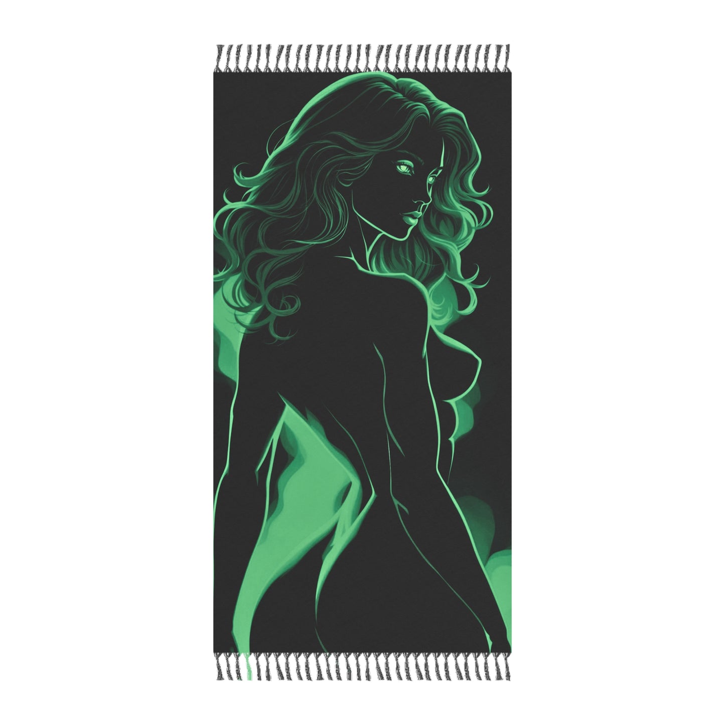 "Emerald Echo: The Enigmatic Silhouette in Shades of Green" - Towel - Boho Beach Towel