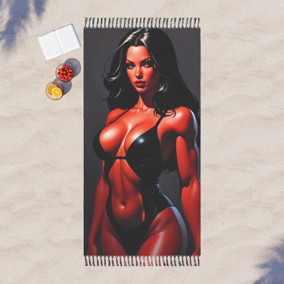 "Enchanting Rouge: The Allure of a Red-Skinned Beauty" - Towel - Boho Beach Towel