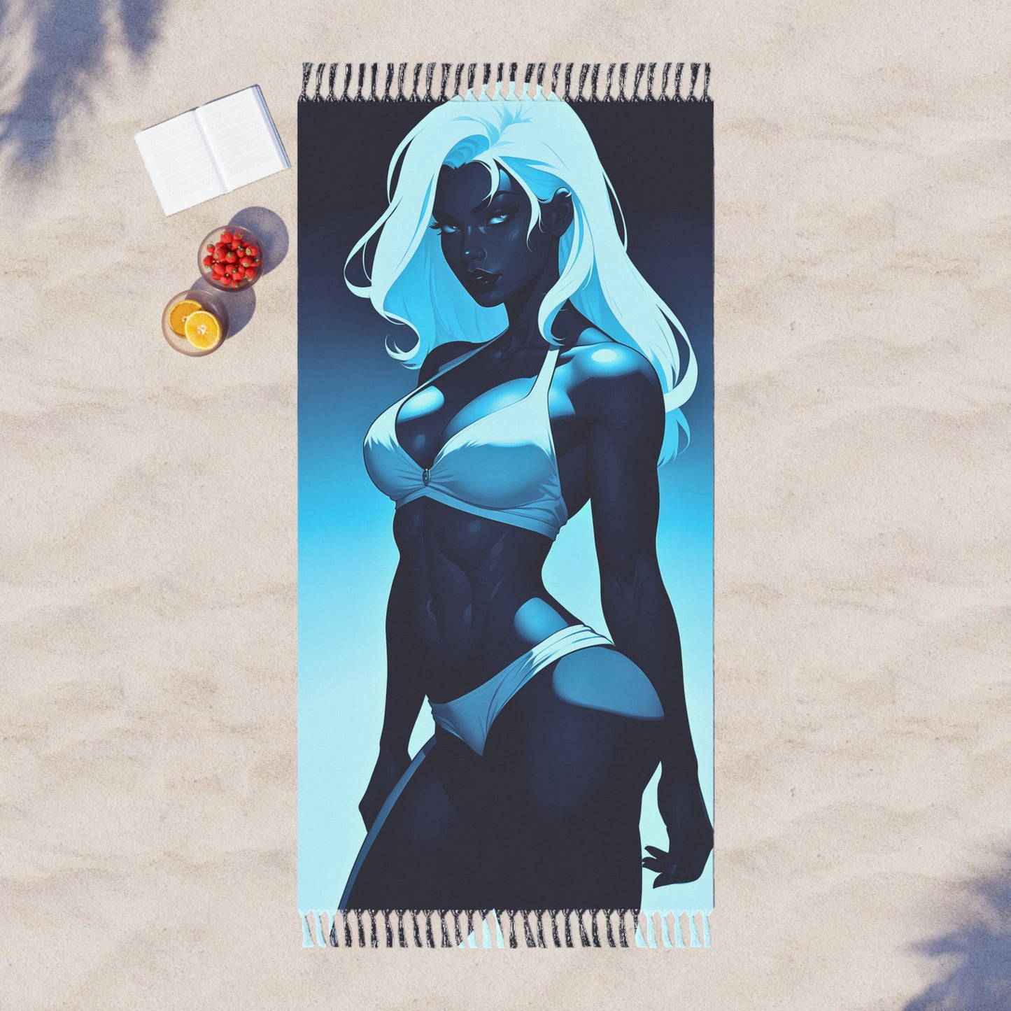 "Azure Allure: The Captivating Courtesan in the Shadows" - Towel - Boho Beach Towel