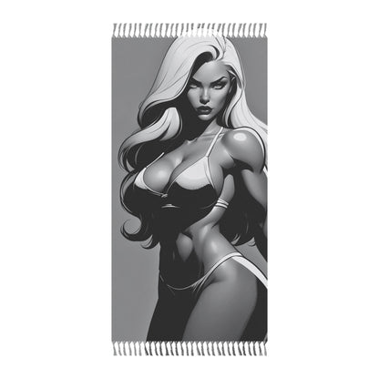 "Strength and Attitude: The Winning Pose of a Female Muscle Icon" - Towel - Boho Beach Towel