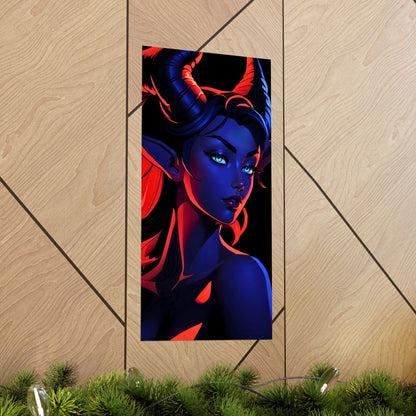 Verlockende Dualität: Tiefling in Blau und Rot