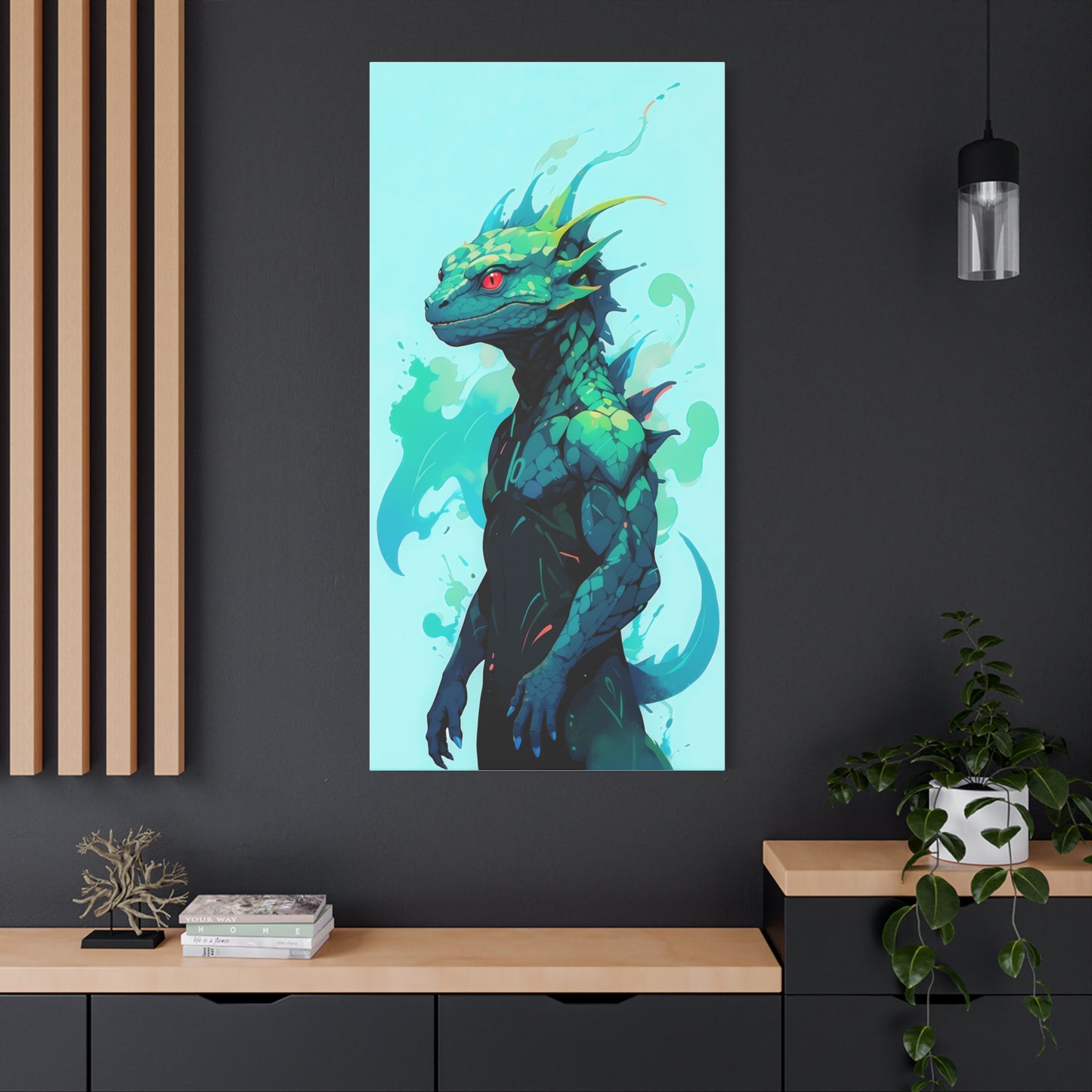 Splash of friendship: cartoon lizard in turquoise