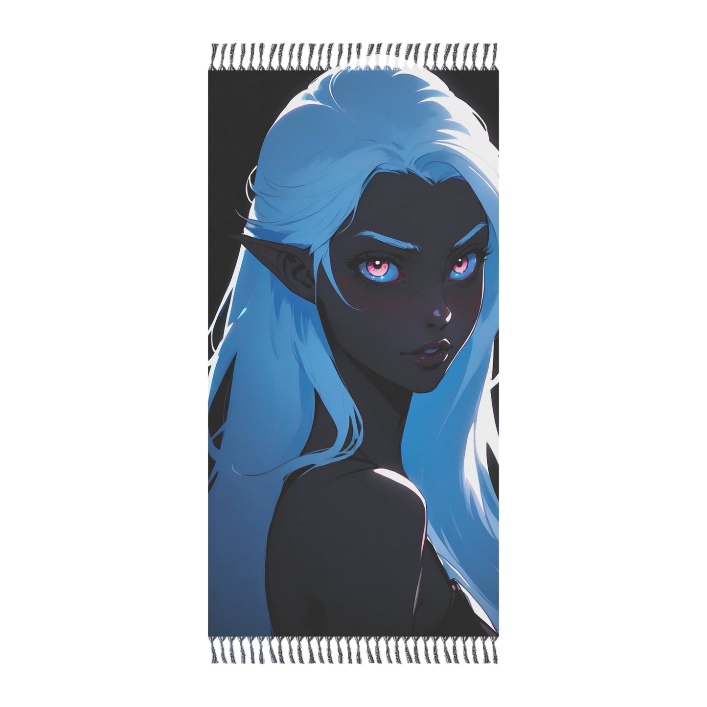 "Midnight Muse: Drow Elf Enchants Amidst the Shadows" - Towel - Boho Beach Towel