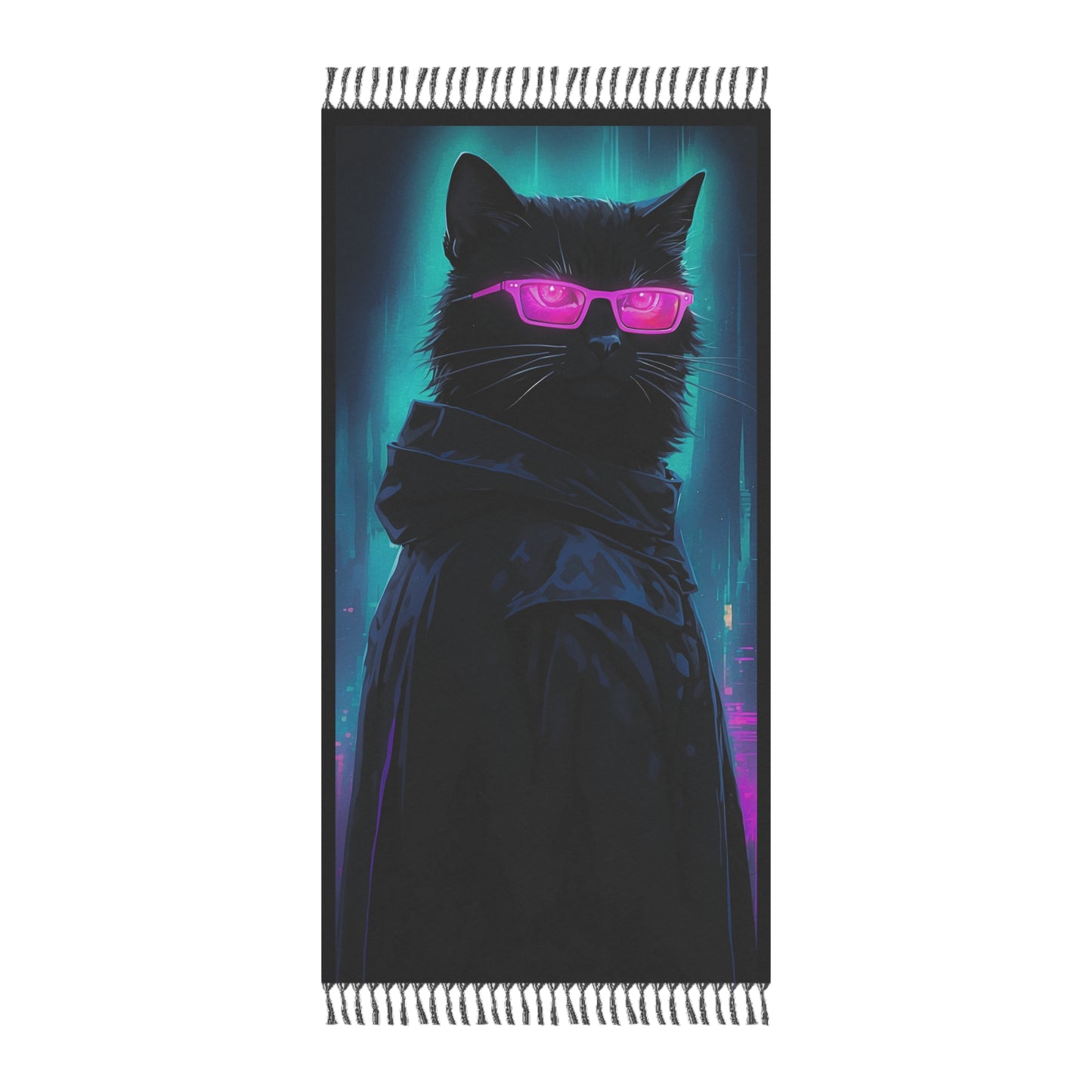 Midnight Glamour: Neon Colors on the Cat's Purr" - Towel - Boho Beach Towel