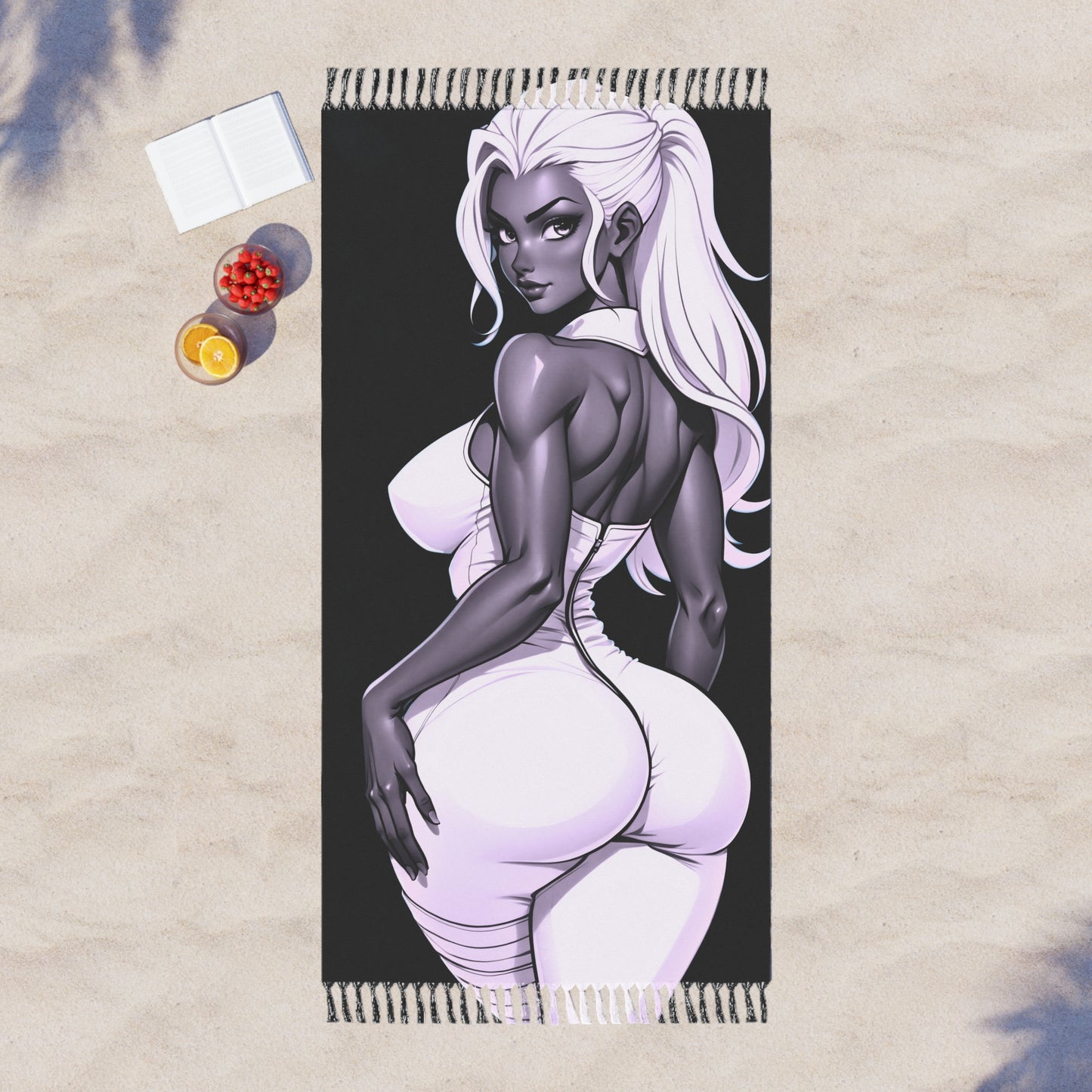 "Glowing White: Revealing the Radiance of a Cartoon Girl" - Towel - Boho Beach Towel