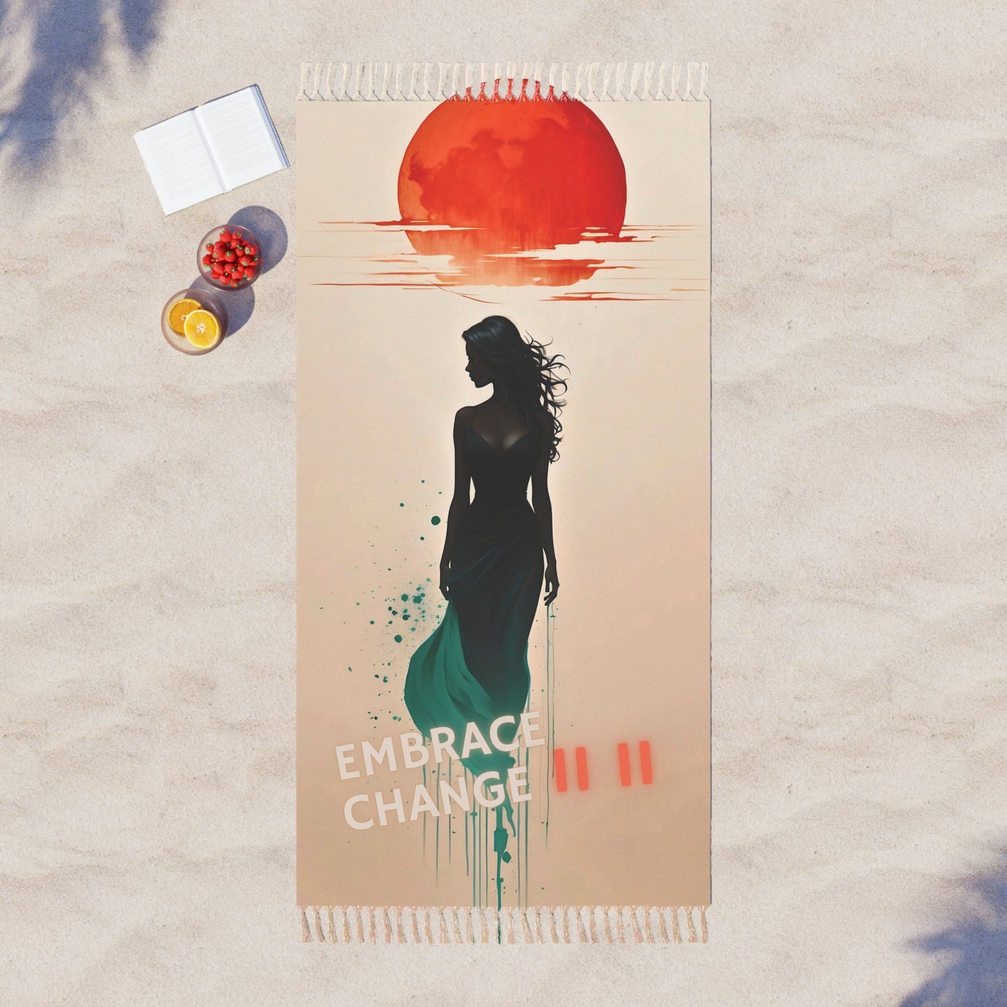 "Synchronity Serenade: Embrace Under the Red Sun" - Towel - Boho Beach Towel