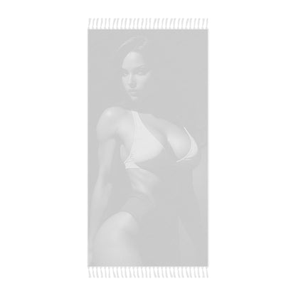 "Raven locks and iron will: The muscular courtesan in a captivating pose" - Towel - Boho beach towel