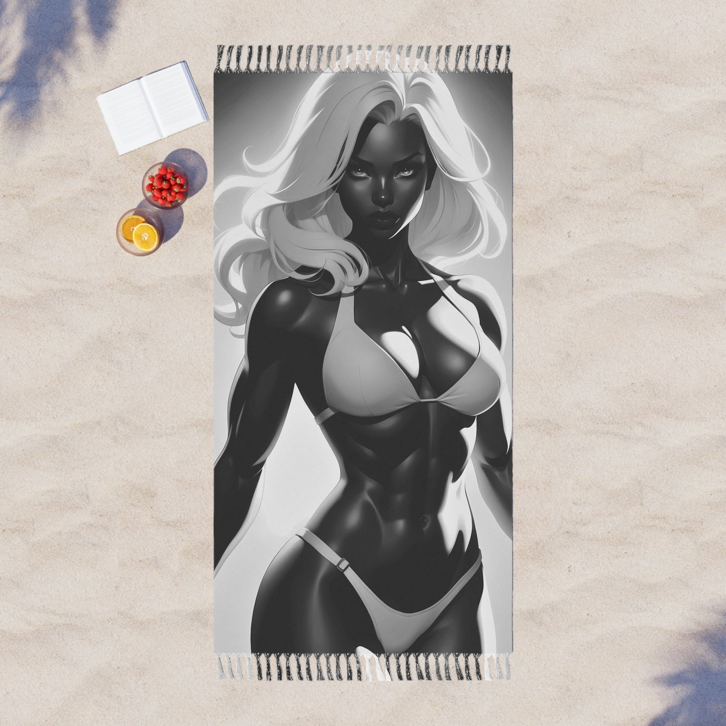 "Ebony Enigma: The Power and Grace of a Dark-Skinned Muscular Beauty" - Towel - Boho Beach Towel