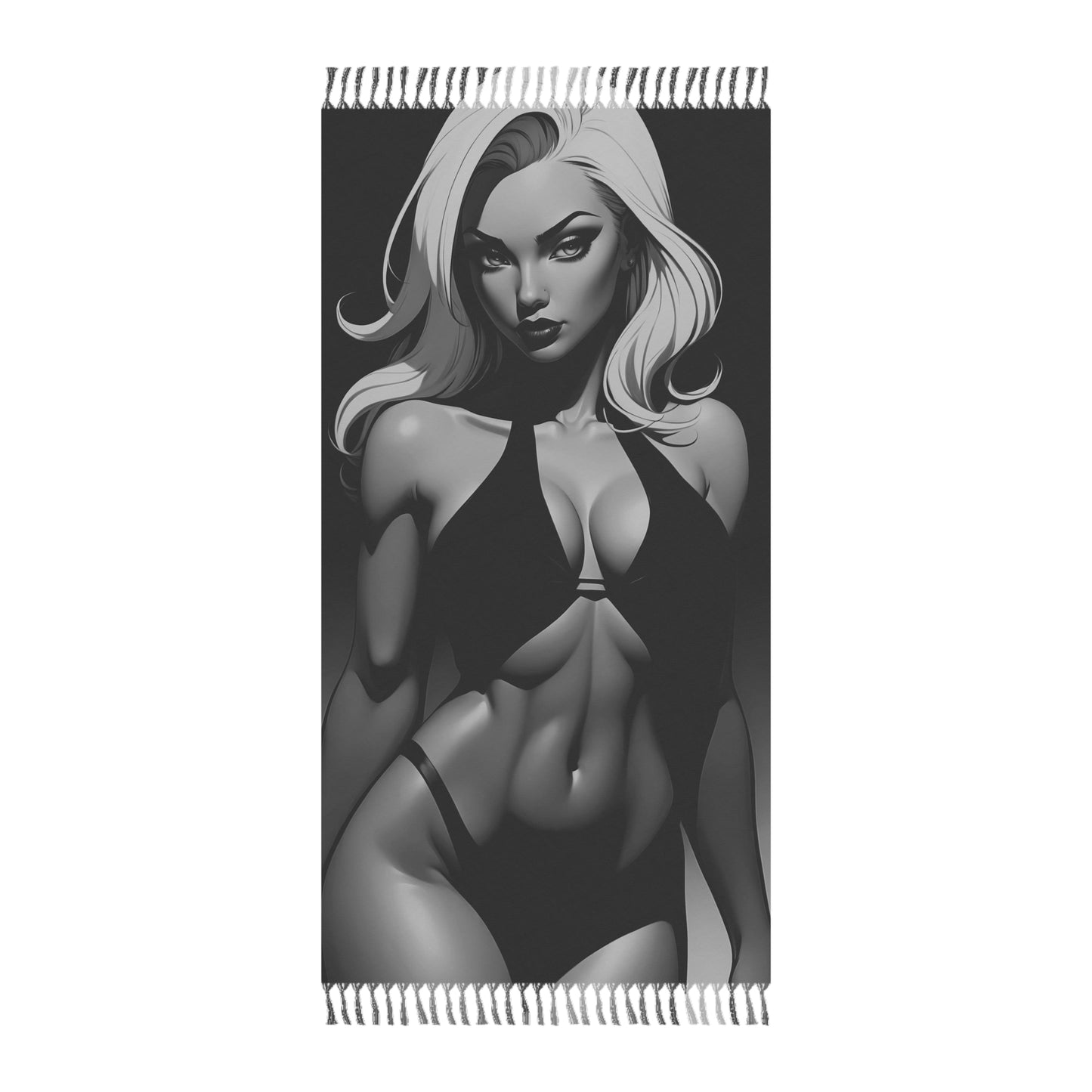 "Iron Goddess: Revealing Muscular Beauty in Black Shine" - Towel - Boho Beach Towel