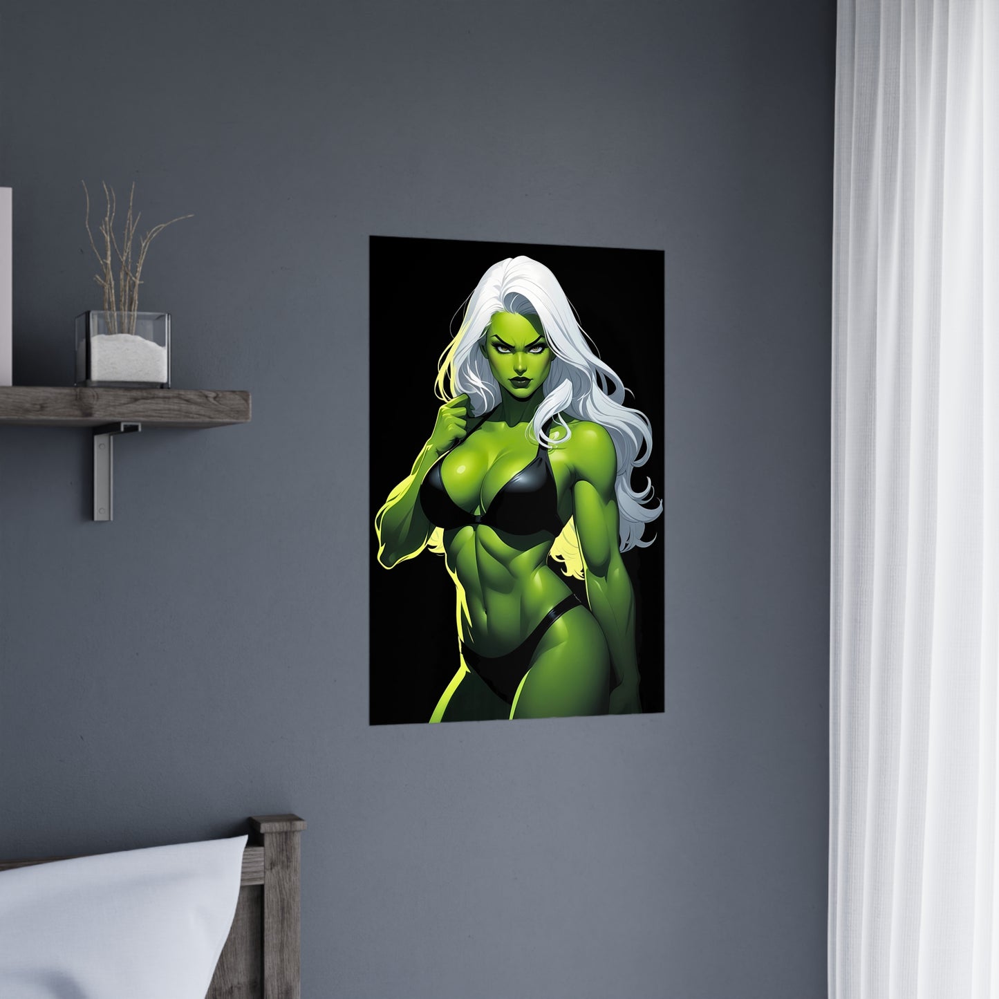 Exotic Intimacy: Muscular Green Alien Girl in Lingerie