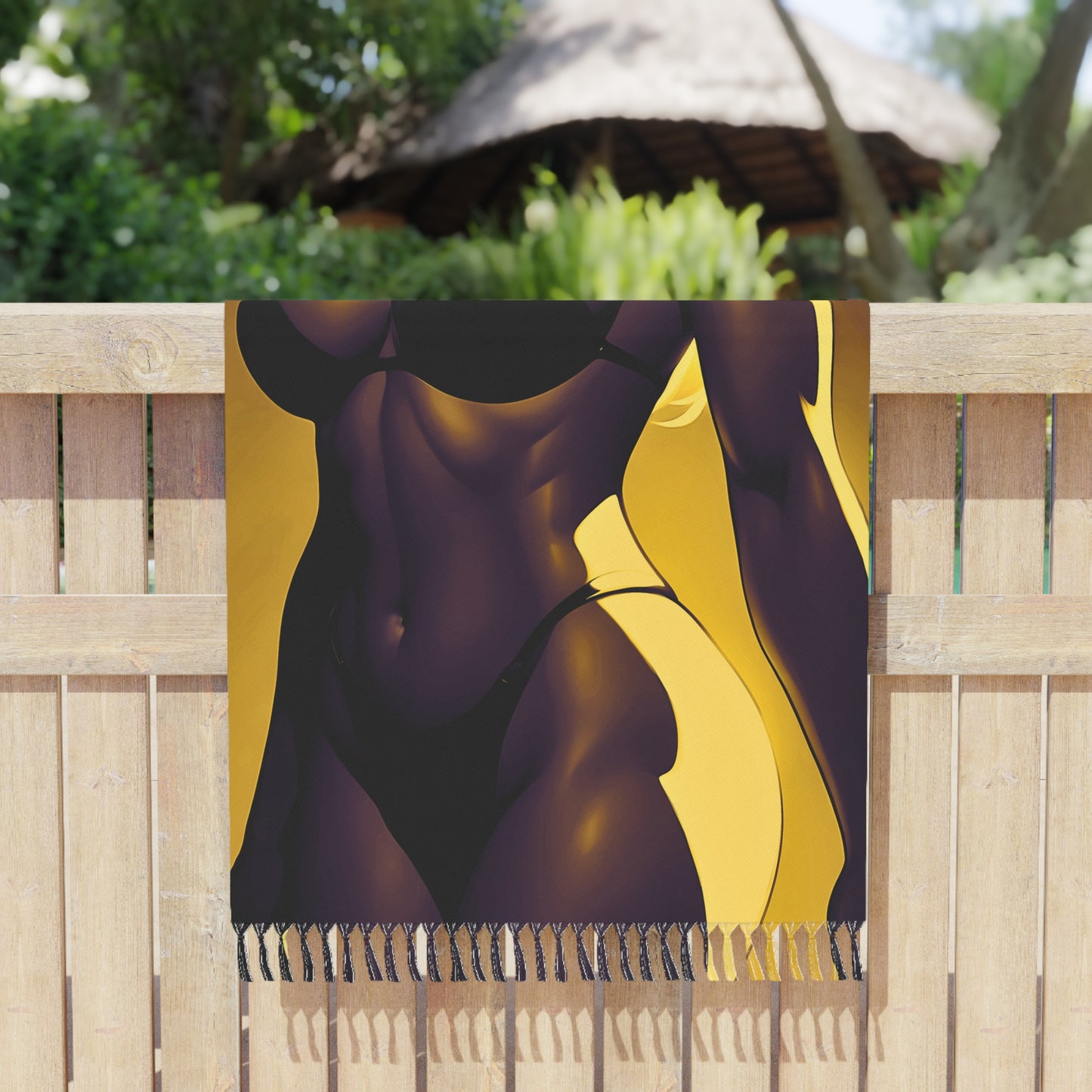 "Amber Rise: A Captivating Portrait of Strength in Shades of Yellow" - Towel - Boho Beach Towel