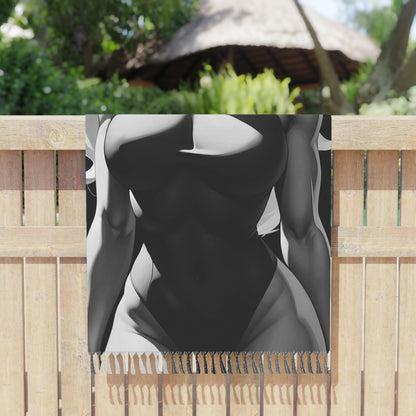 "Seductively Stylish: The Charm of a Courtesan in Black Swimwear" - Towel - Boho Beach Towel