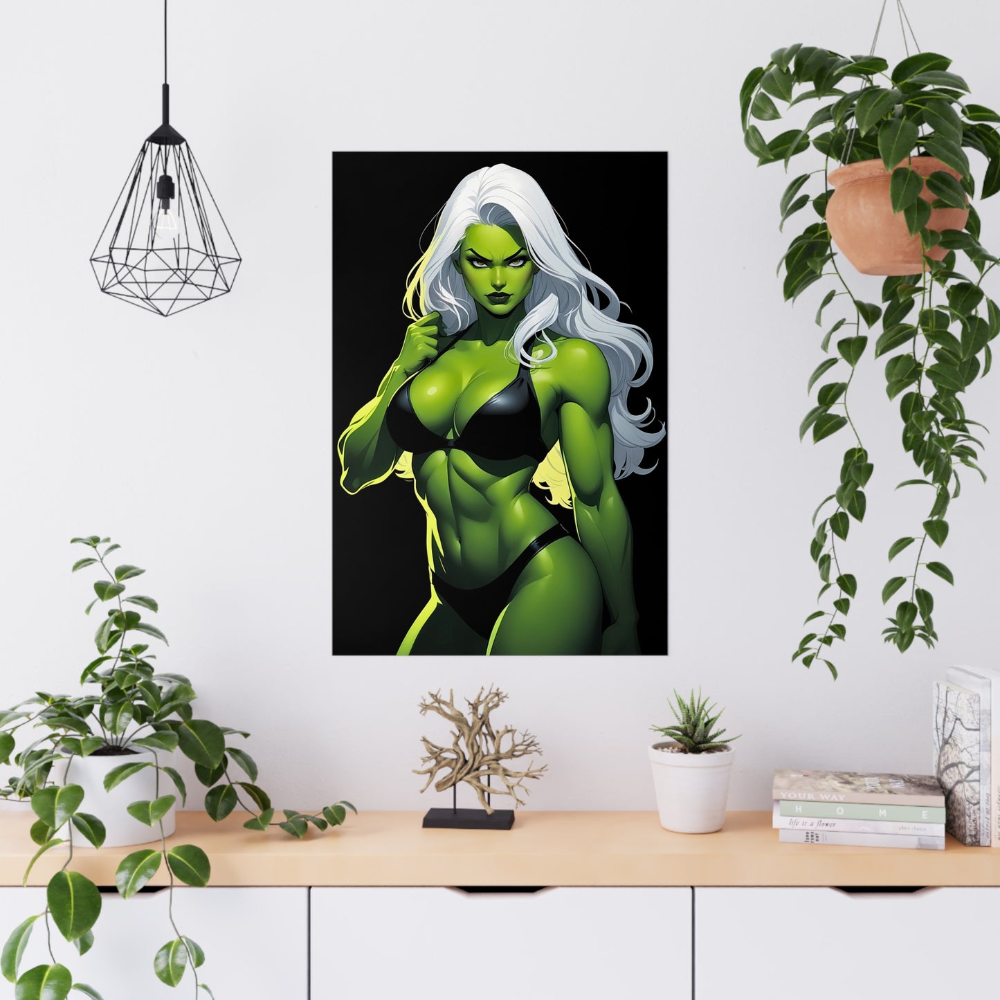 Exotic Intimacy: Muscular Green Alien Girl in Lingerie