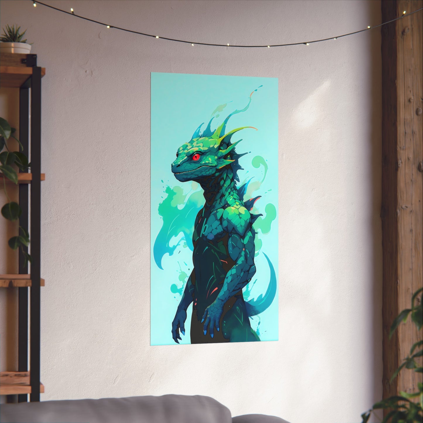 Splash of friendship: cartoon lizard in turquoise