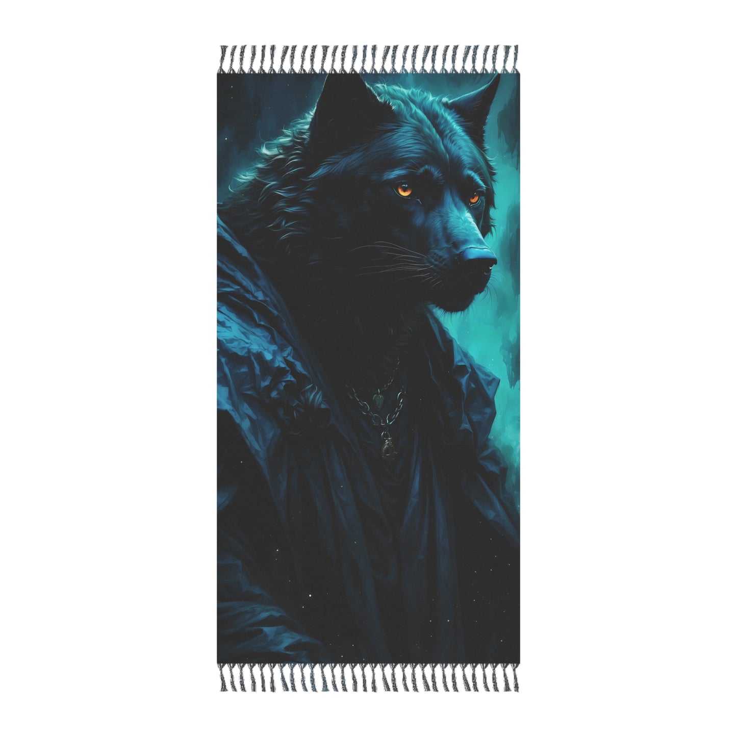 "Lunar Lament: The Melancholy Reverie of the Midnight Wolf" - Towel - Boho Beach Towel