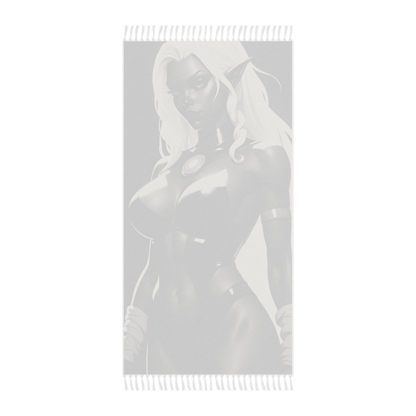 "Binary Beauty: The Monochrome Wonder of the Cybernetic Elf" - Towel - Boho Beach Towel