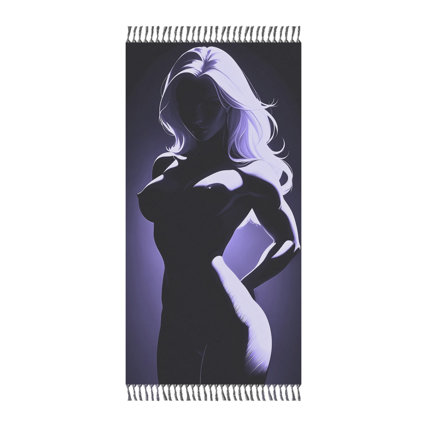 "Shadowed Radiance: Noir Silhouette of Elegance in Purple" - Towel - Boho Beach Towel