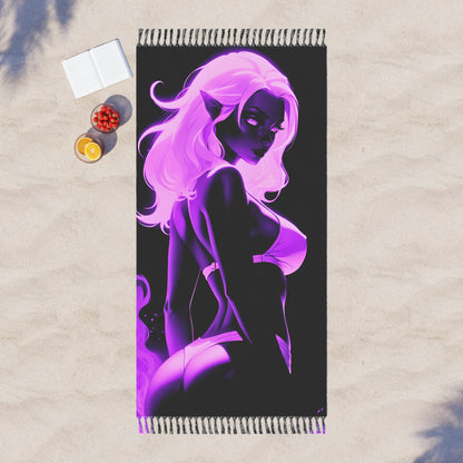 "Pink and Intrigue: The Silent Symphony of a Fairy Silhouette" - Towel - Boho Beach Towel