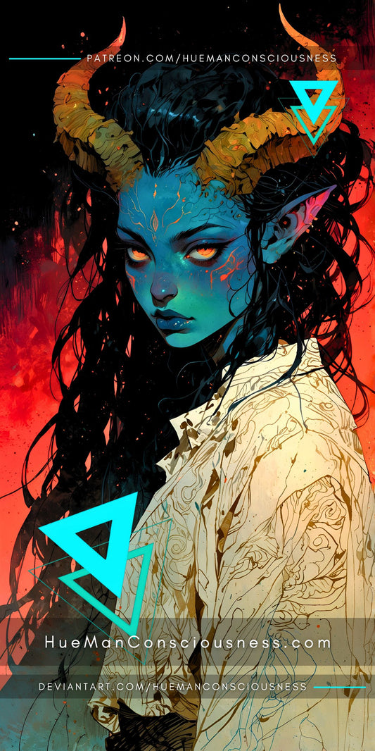 Kalter Zauber: Tiefling Schönheit in Blau