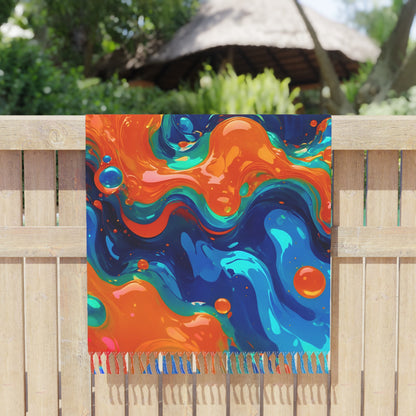 Flowing Dreamscape: Orange and Azure Symphony - Towel - Boho Beach Towel