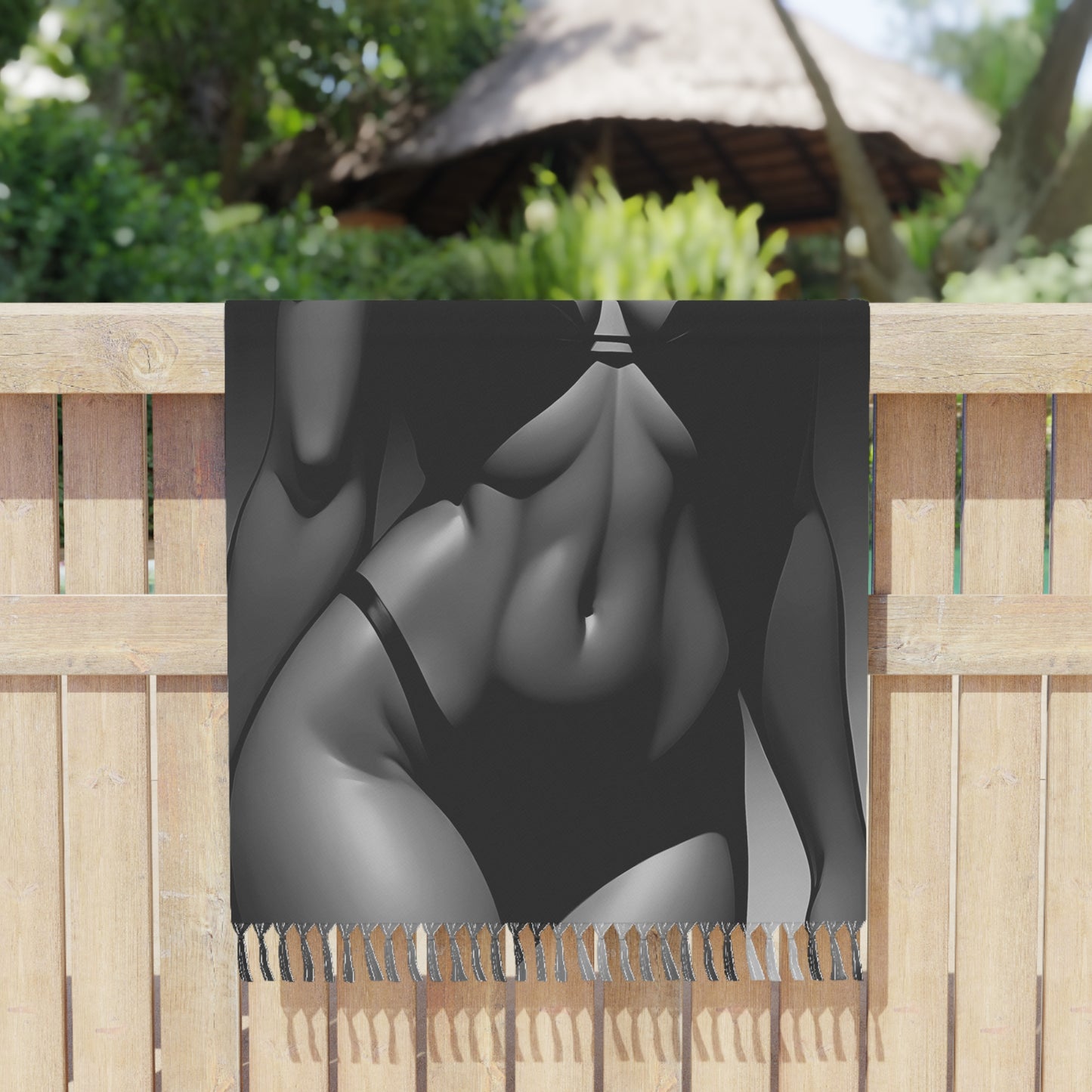 "Iron Goddess: Revealing Muscular Beauty in Black Shine" - Towel - Boho Beach Towel