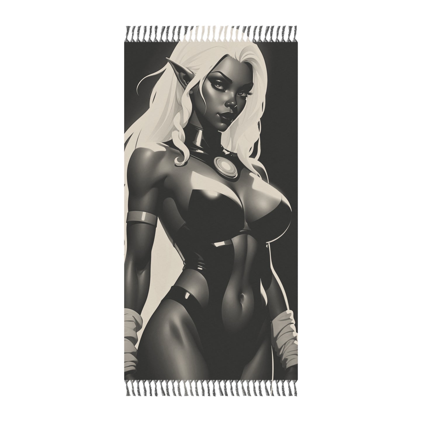 "Binary Beauty: The Monochrome Wonder of the Cybernetic Elf" - Towel - Boho Beach Towel