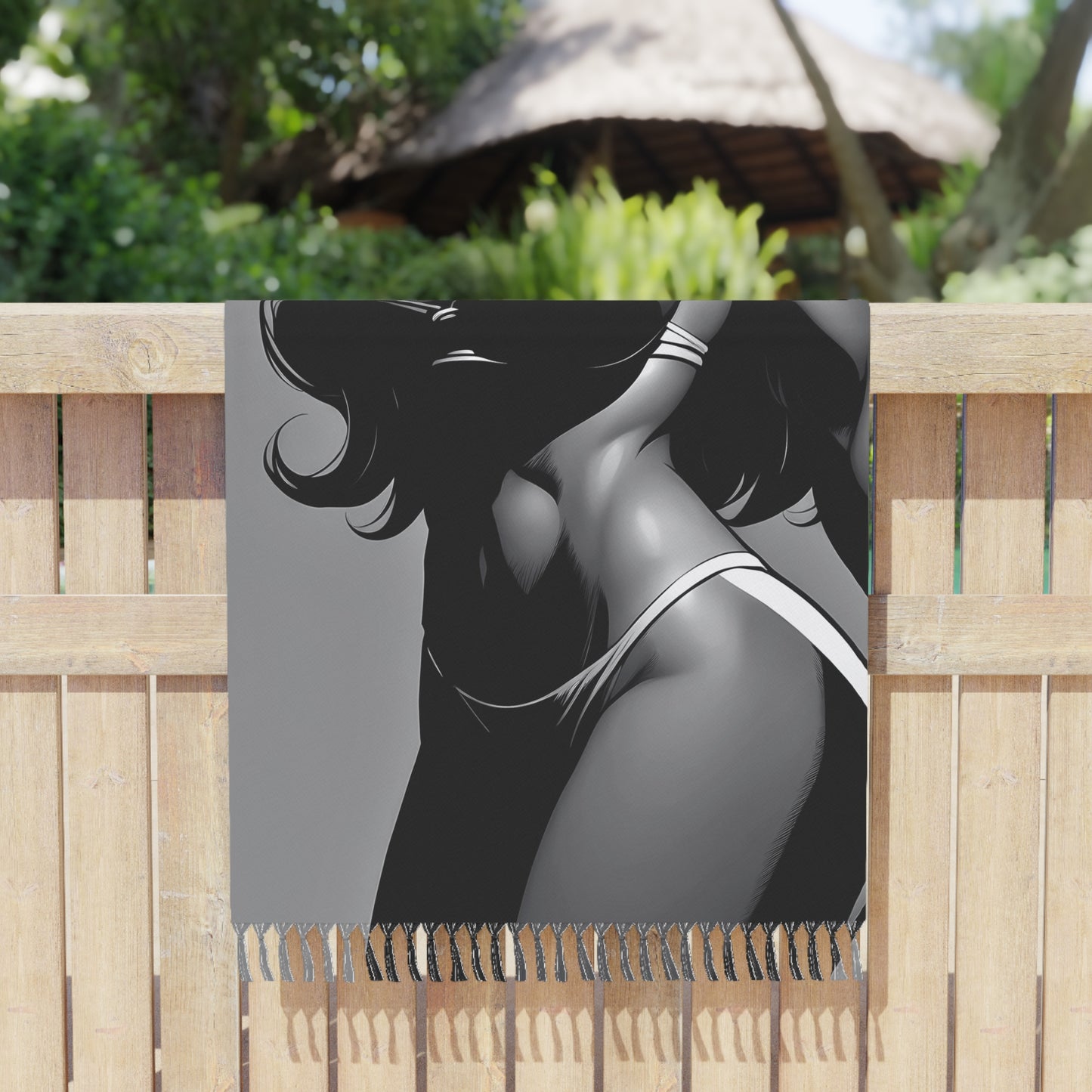 "Strength and Attitude: The Winning Pose of a Female Muscle Icon" - Towel - Boho Beach Towel