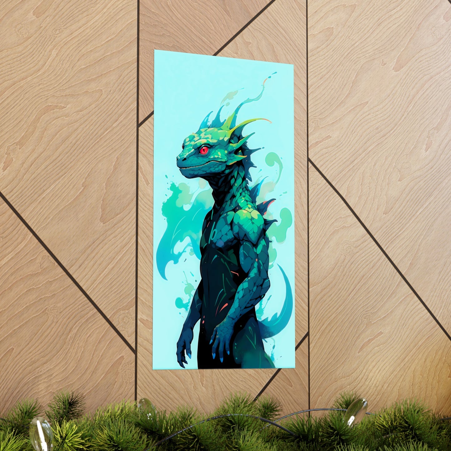 Splash of friendship: cartoon lizard in turquoise