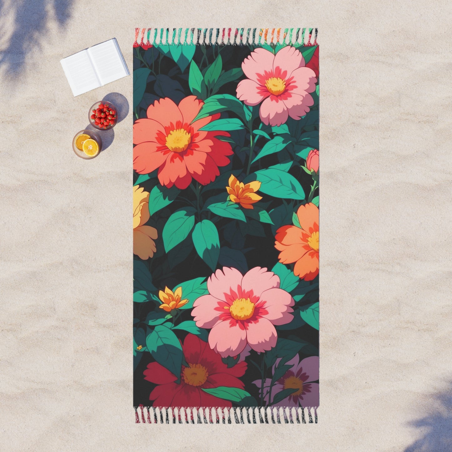 "Blooming Serenity: A Floral Oasis" - Towel - Boho Beach Towel