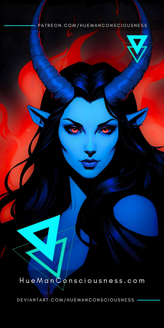 Duo-Tone Magie: Tiefling Mädchen in Blau und Rot