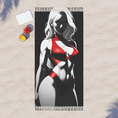 "Red Temptation: The Seductive Gaze of a Courtesan in Scarlet" - Towel - Boho Beach Towel