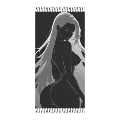 "Ink Symphony: Duality of a Cartoon Woman's Silhouette" - Towel - Boho Beach Towel