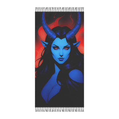 "Infernal Intentions: The Fiery Purpose of the Red and Blue Tiefling Maiden" - Towel - Boho Beach Towel