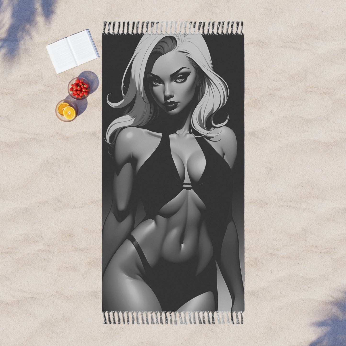 "Iron Goddess: Revealing Muscular Beauty in Black Shine" - Towel - Boho Beach Towel