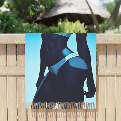 "Azure Allure: The Captivating Courtesan in the Shadows" - Towel - Boho Beach Towel